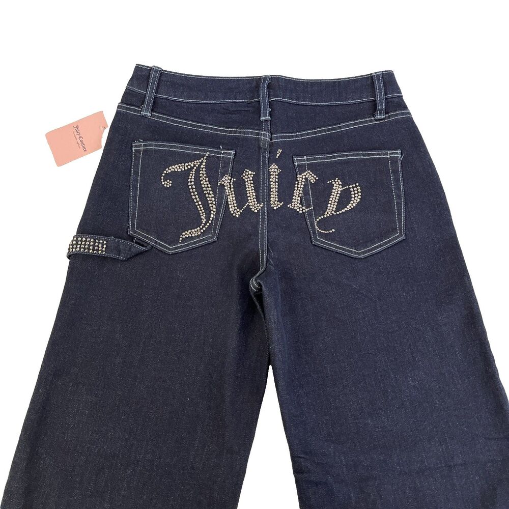 New‎ Juicy Couture Jeans Women's 7/28 Blue Abbot Stone Hammerloop Rinse Wide Leg